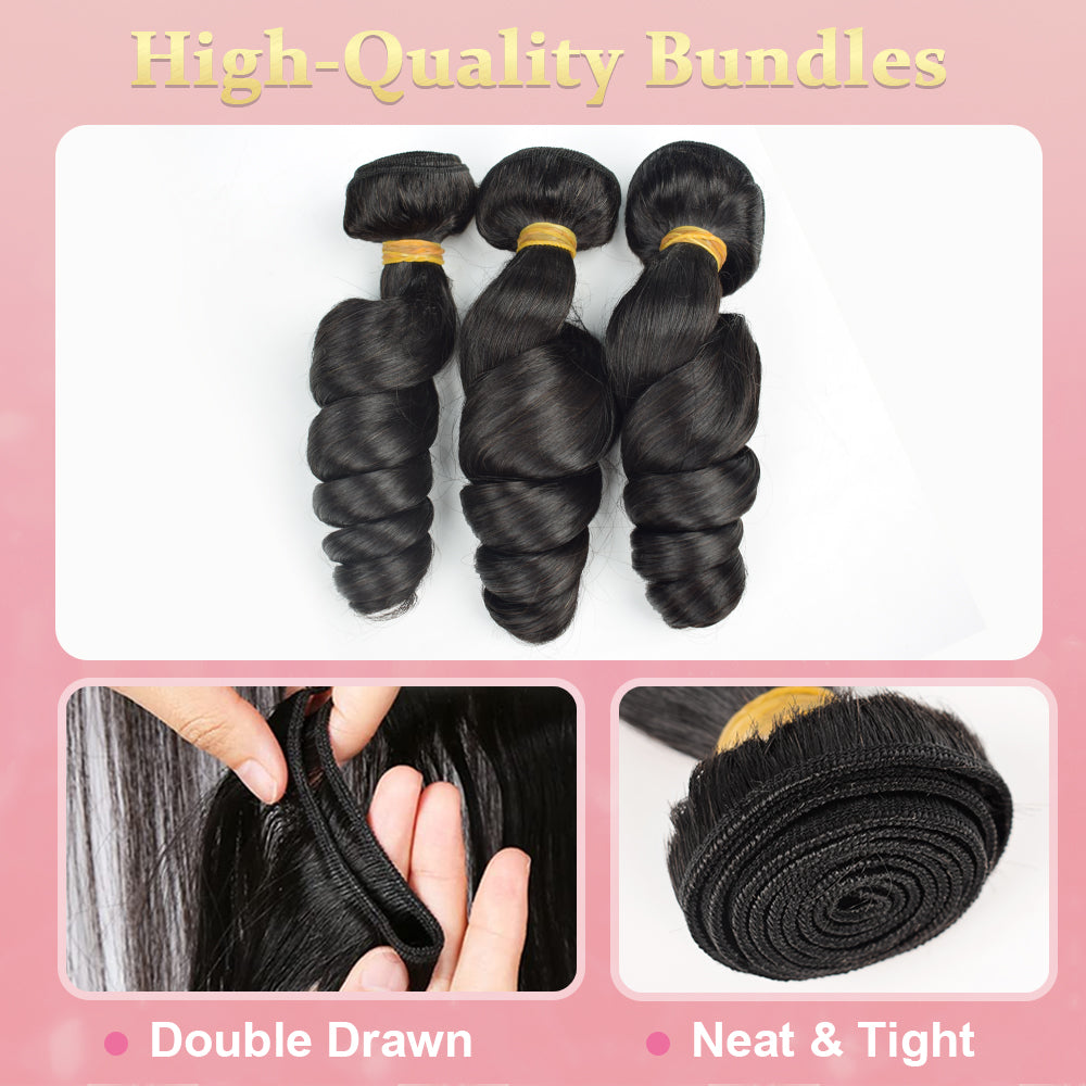 #1B Loose Wave 10A Human Hair Weave Bundles 100% Unprocessed Virgin Brazilian Remy Hair Bundles Natural Color CVOHAIR