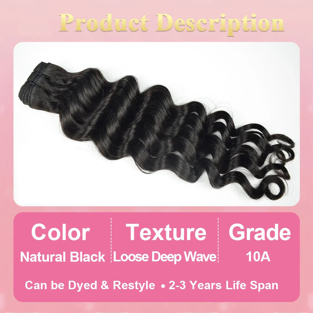#1B Loose Deep Wave 10A Bundles Human Hair Bundles Brazilian Virgin Human Hair Weave Bundles Natural Black Color CVOHAIR