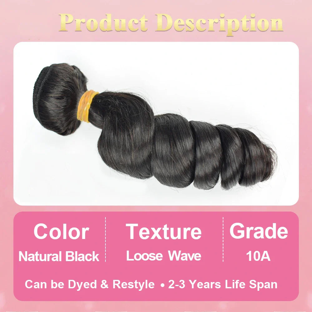 #1B Loose Wave 10A Human Hair Weave Bundles 100% Unprocessed Virgin Brazilian Remy Hair Bundles Natural Color CVOHAIR