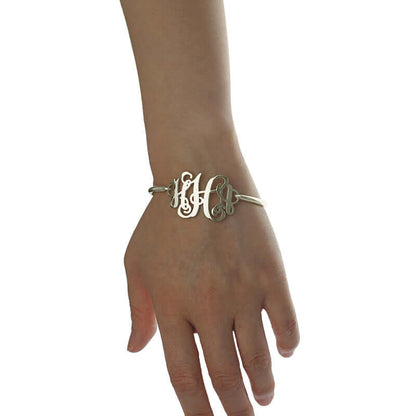 Personalized Monogram Solid Sterling Silver Bangle Bracelet