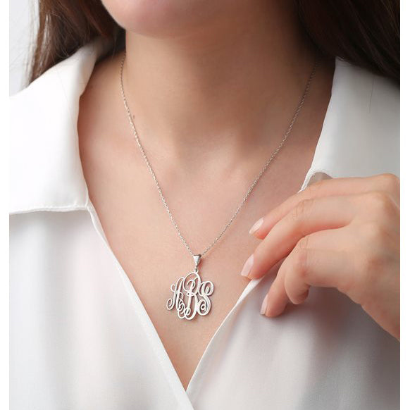 Family Gift Monogram Pendant Necklace in Silver