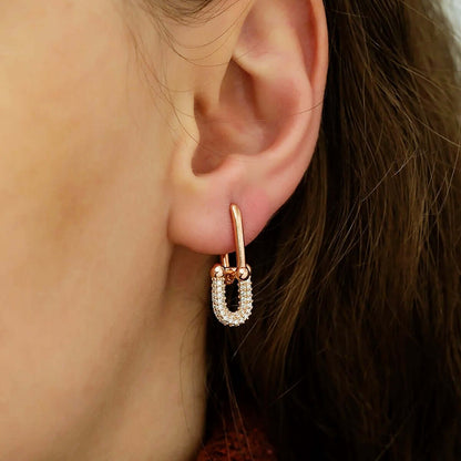 Gold-Plated Ball U Shape Chain Link Dangle Earrings