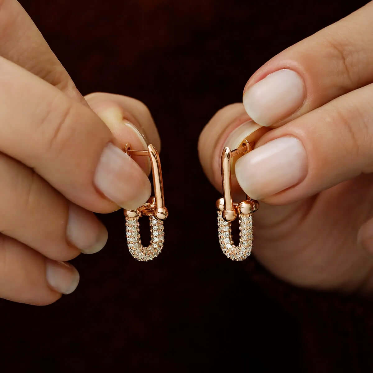 Gold-Plated Ball U Shape Chain Link Dangle Earrings