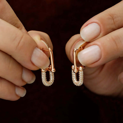 Gold-Plated Ball U Shape Chain Link Dangle Earrings