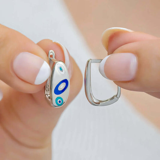 Evil Eye Pattern Handcrafted Earrings in 925 Sterling Silver