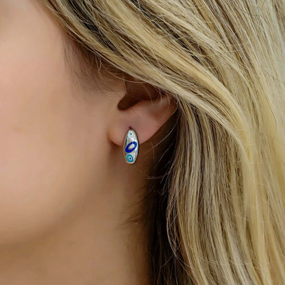 Evil Eye Pattern Handcrafted Earrings in 925 Sterling Silver