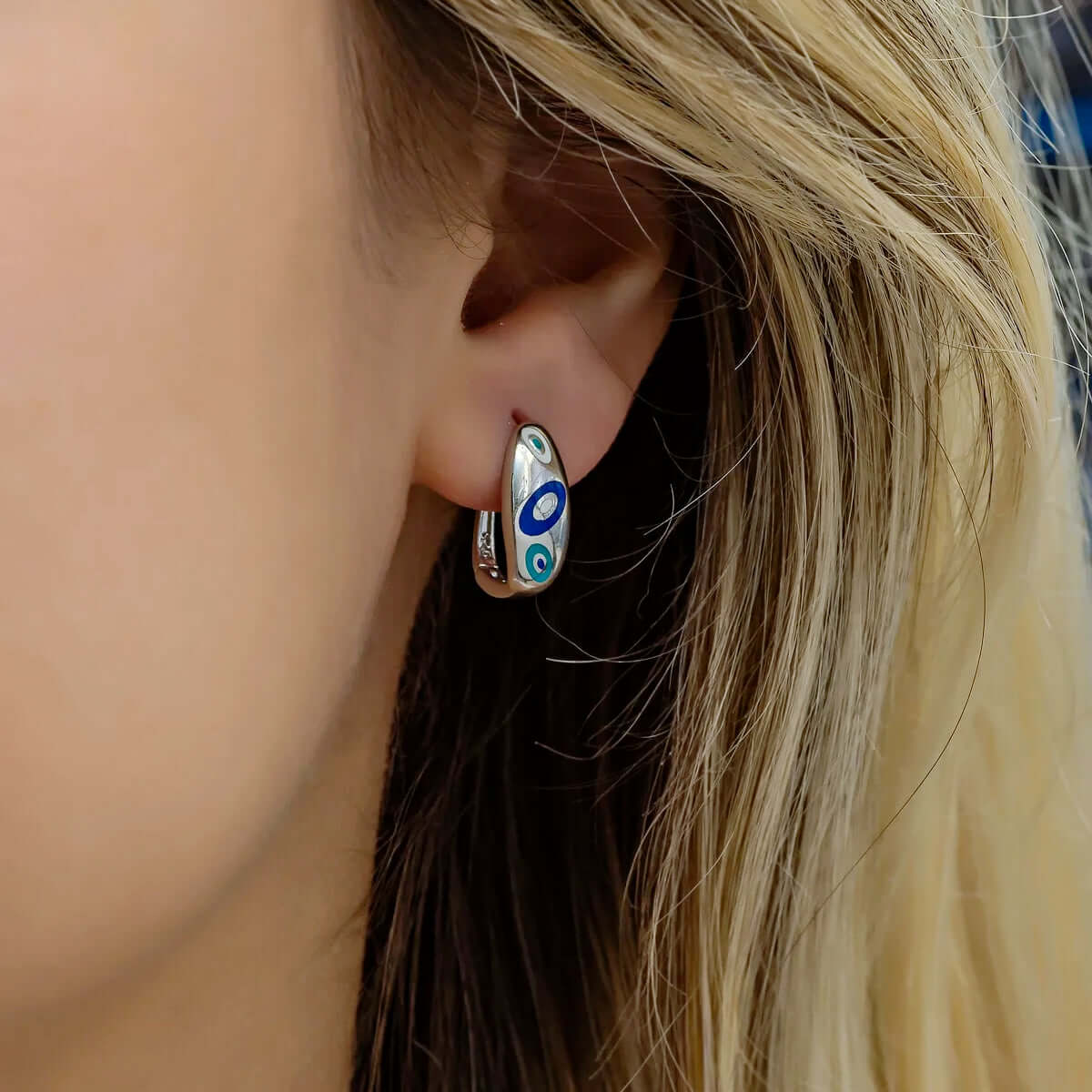 Evil Eye Pattern Handcrafted Earrings in 925 Sterling Silver