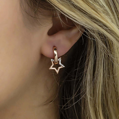925 Sterling Silver Dangle Star Mini Hoop Earrings