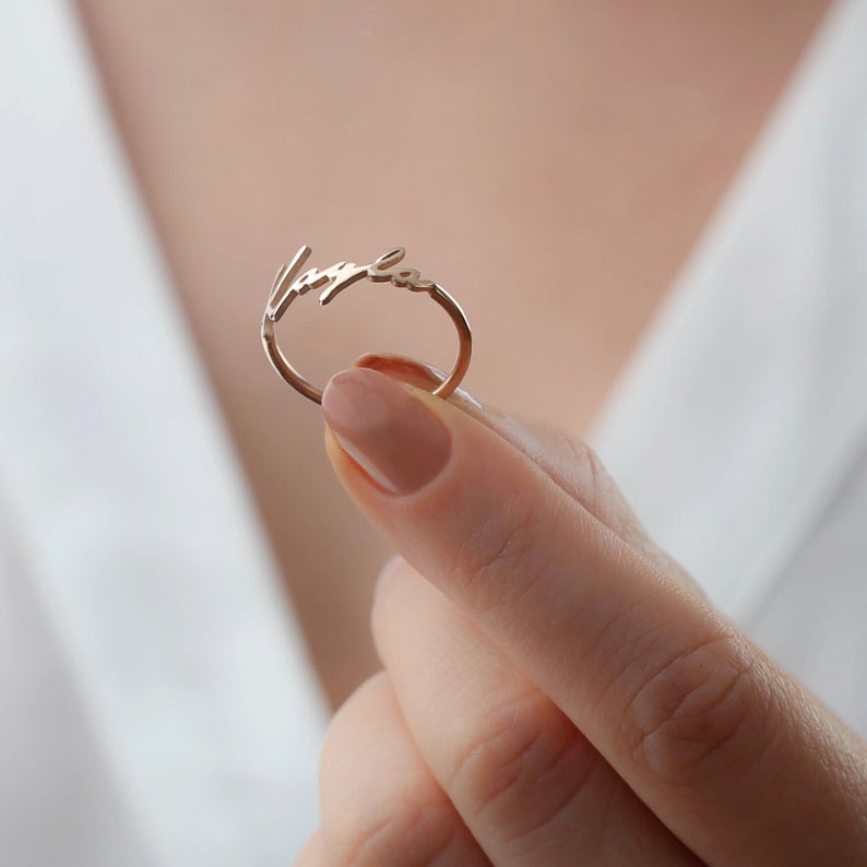 Calligraphy Name Ring Rose Gold Personalized Band