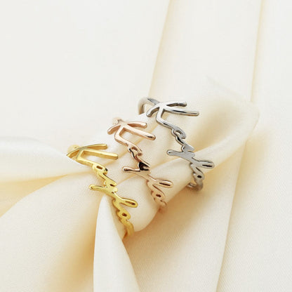Calligraphy Name Ring Rose Gold Personalized Band