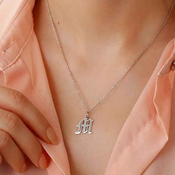 Old English Initial Necklace Personalized Charm