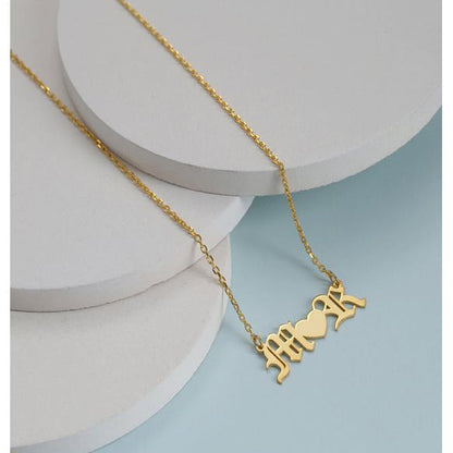 Gothic Initials Necklace Silver Heart Pendant