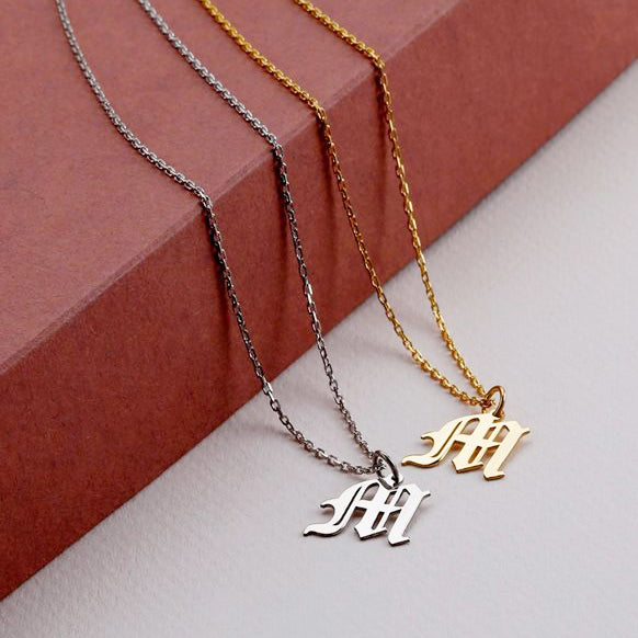 Old English Initial Necklace Personalized Charm