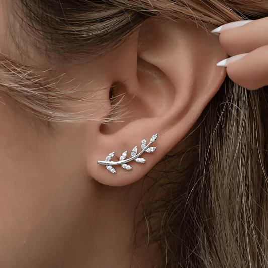 Olive Branch 925 Sterling Silver Stud Earrings with Zircon