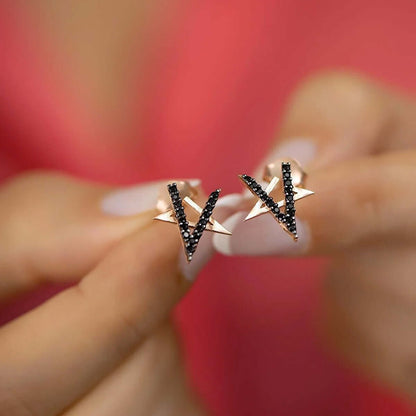 Black Zirconia Rose Gold Plated Earrings Chic and Sophisticated Jewelry Accessory