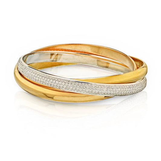 Carthttier 18K Tri Color Trinity De One Diamond Bangle Bracelet