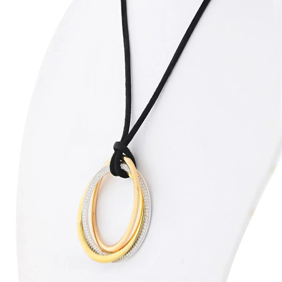 Carthttier Trinity 18K Tri Color Pave Diamond Circles on Cord Pendant