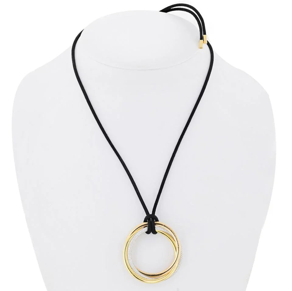 Carthttier Trinity 18K Tri Color Pave Diamond Circles on Cord Pendant