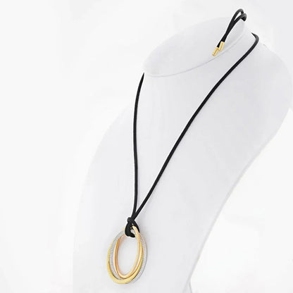 Carthttier Trinity 18K Tri Color Pave Diamond Circles on Cord Pendant