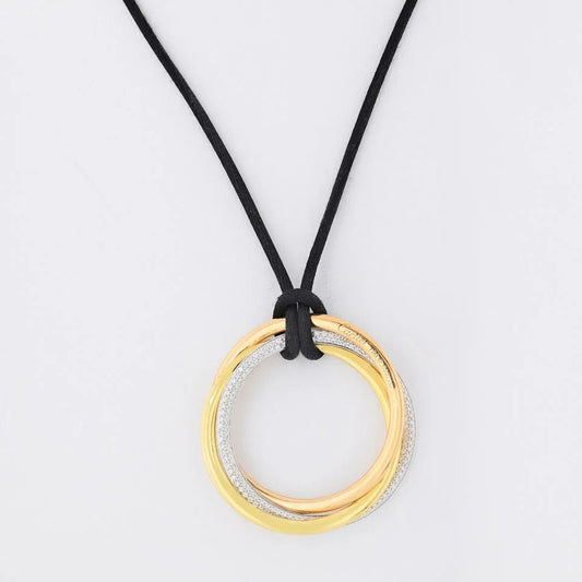 Carthttier Trinity 18K Tri Color Pave Diamond Circles on Cord Pendant