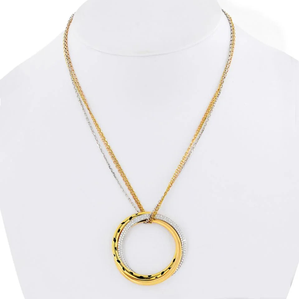 Carthttier Trinity 18K Two Tone Diamond Panthere Circle on Triple Chain Pendant