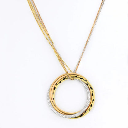 Carthttier Trinity 18K Two Tone Diamond Panthere Circle on Triple Chain Pendant
