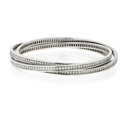 Carthttier Trinity 18K White Gold All Diamond Full Circle Slip On Bangle Bracelet