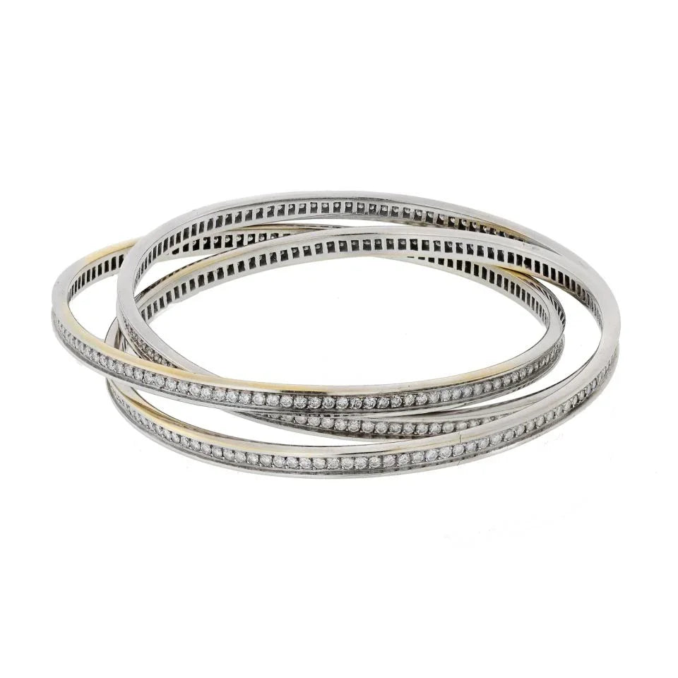 Carthttier Trinity 18K White Gold All Diamond Full Circle Slip On Bangle Bracelet