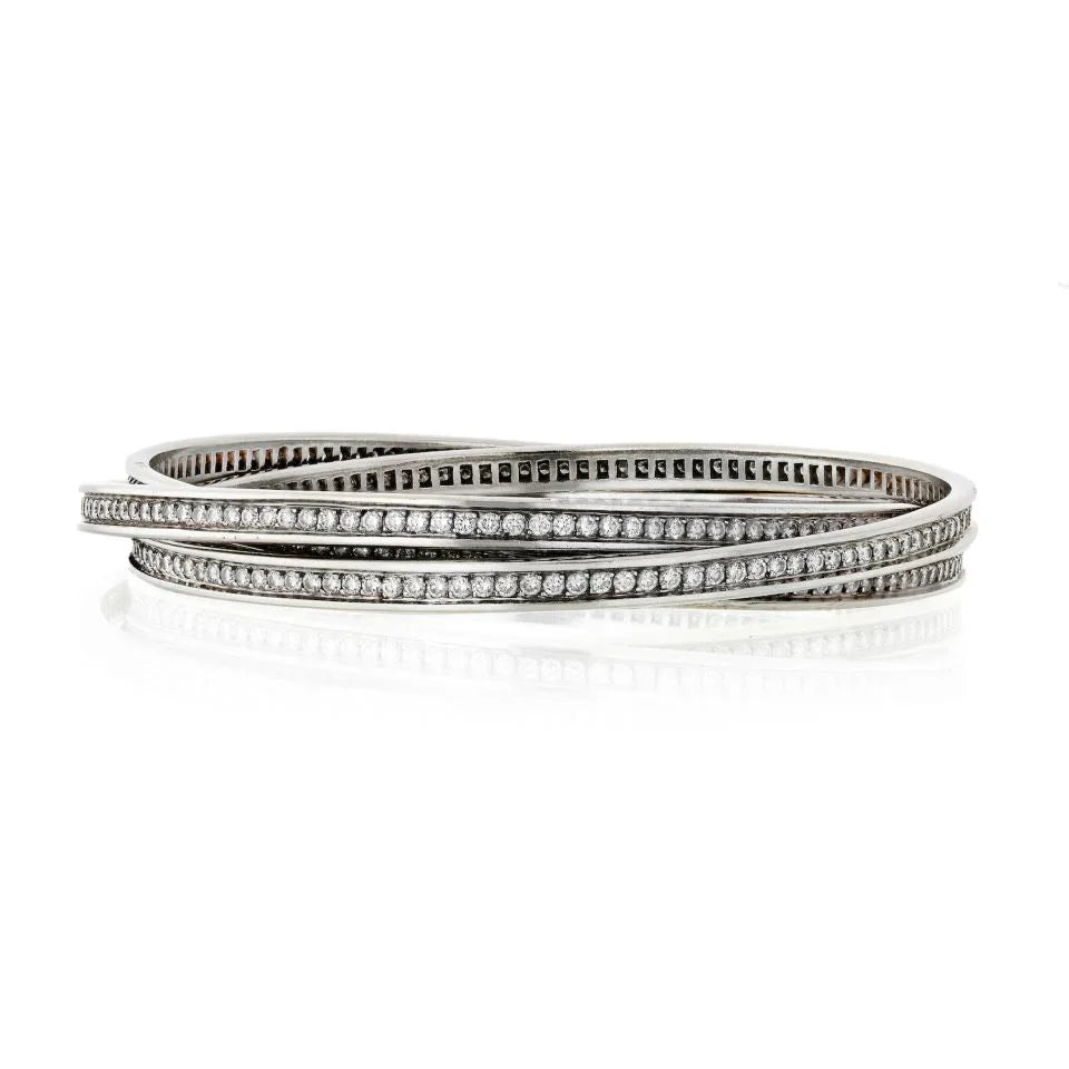 Carthttier Trinity 18K White Gold All Diamond Full Circle Slip On Bangle Bracelet
