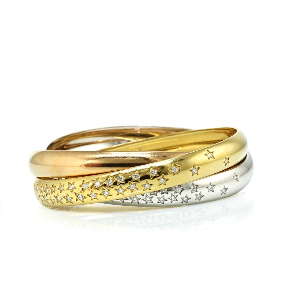 Carthttier Trinity 18K Two Tone Celestial Tri Color Diamond Bangle Bracelet