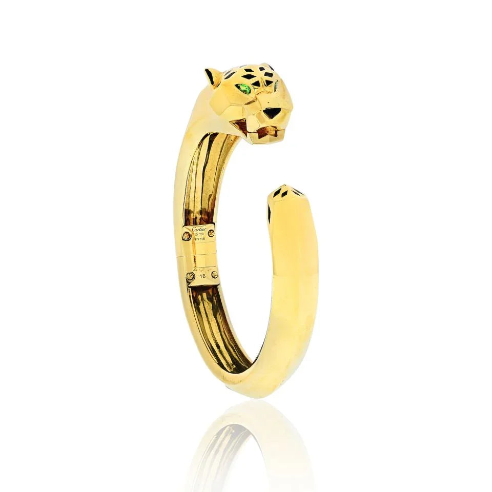 Carthttier Panthere 18K Yellow Gold Hinged Cuff Bracelet