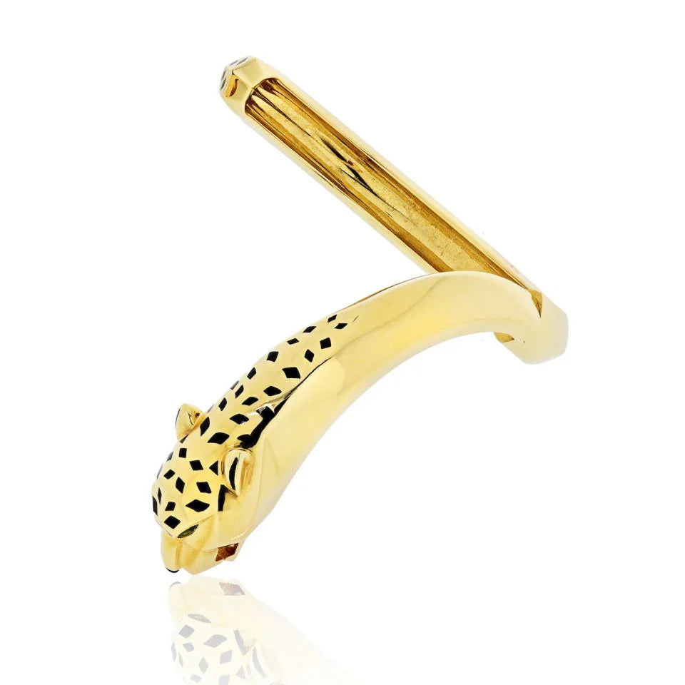Carthttier Panthere 18K Yellow Gold Hinged Cuff Bracelet