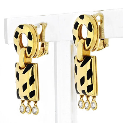Carthttier Panthere 18K Yellow Gold de Carthttier Enamel and Diamond Earrings