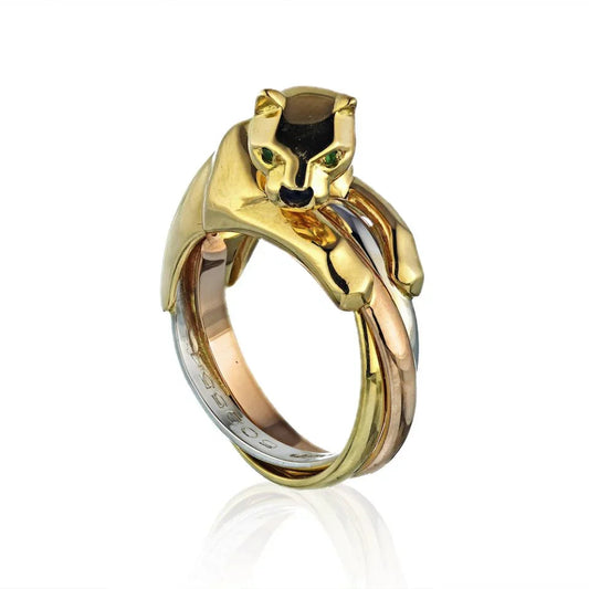 Carthttier Panthere 18K Tri Color Panther Trinity Vintage Ring