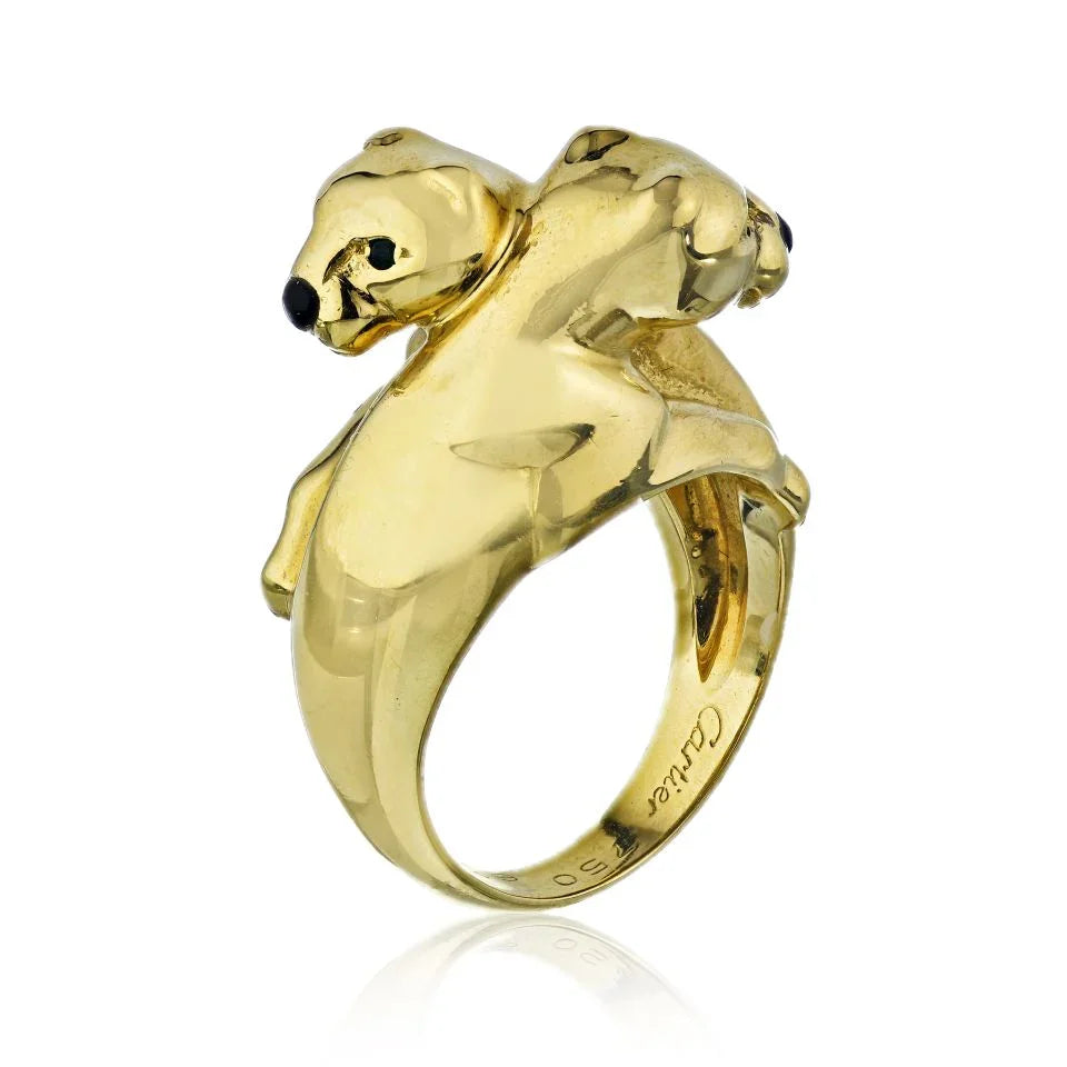 Carthttier Panthere 18K Yellow Gold Double Head Cocktail Ring