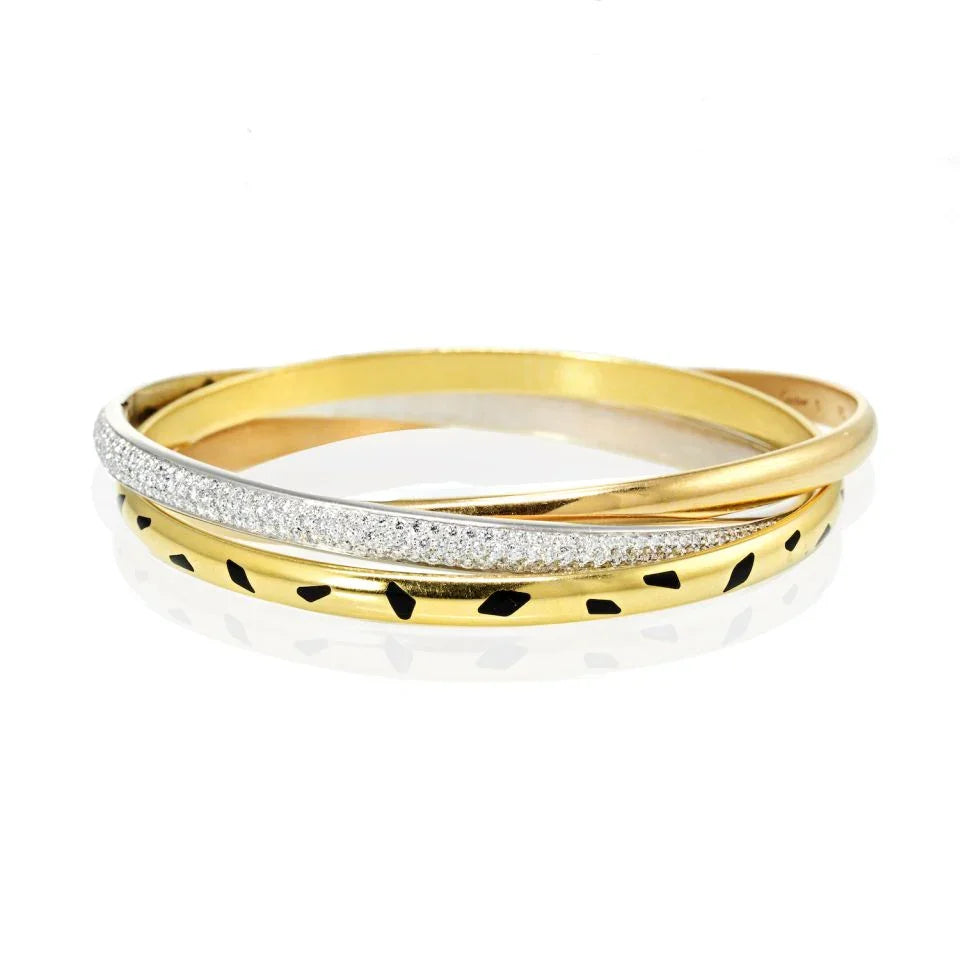 Carthttier Trinity 18K Yellow Gold Diamond spotted Lacquer Slip On Bracelet
