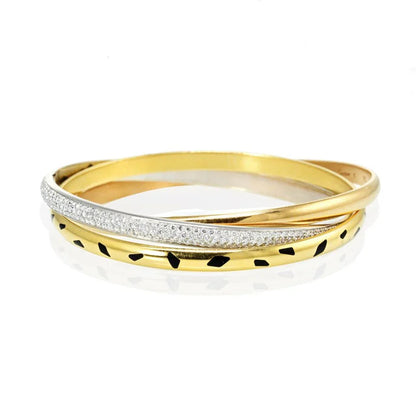 Carthttier Trinity 18K Yellow Gold Diamond spotted Lacquer Slip On Bracelet