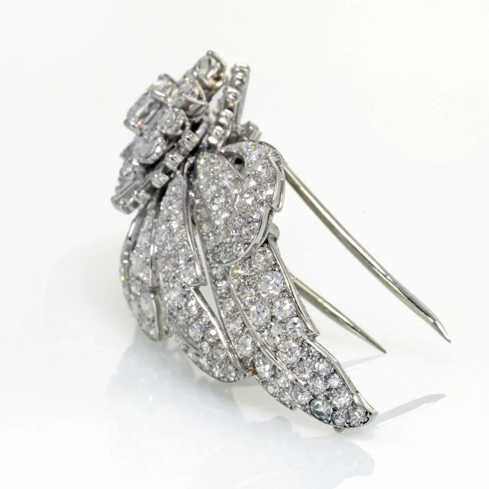 Carthttier 1950's Platinum Foliate Design with Center Cushion Cut Diamond 1.35 E/VS2 GIA Brooch
