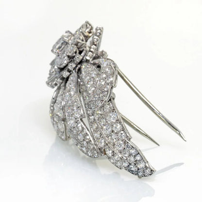 Carthttier 1950's Platinum Foliate Design with Center Cushion Cut Diamond 1.35 E/VS2 GIA Brooch