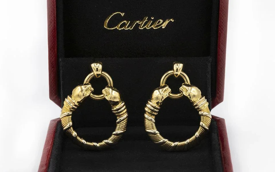 Carthttier Panthere 18K Yellow Gold Vintage Hoop Earrings