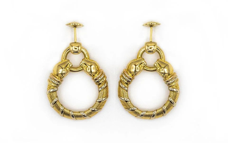 Carthttier Panthere 18K Yellow Gold Vintage Hoop Earrings