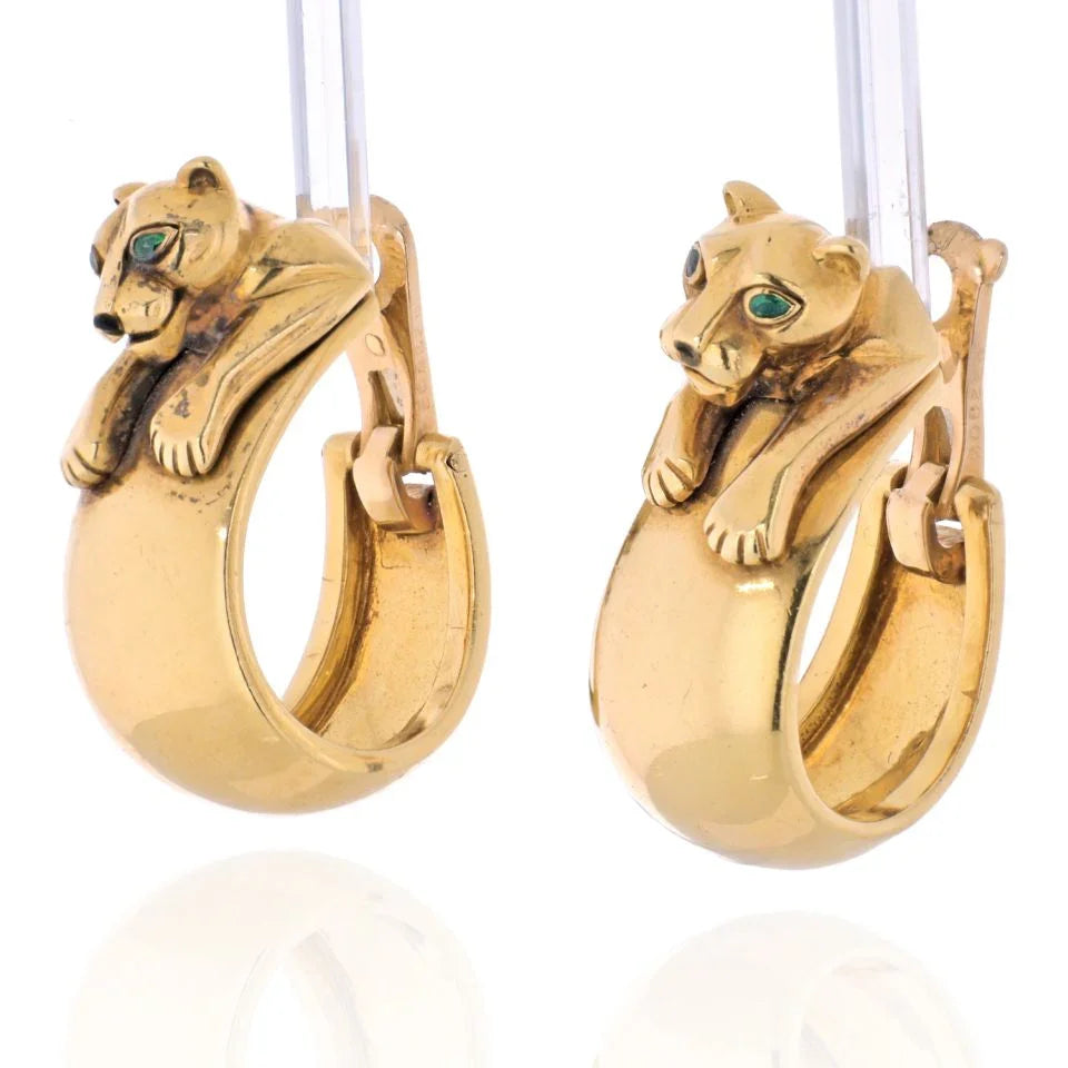 Carthttier Panthere Heads Large Vintage Clip-On Hoop Earrings