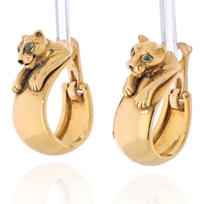 Carthttier Panthere Heads Large Vintage Clip-On Hoop Earrings