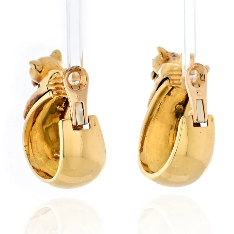 Carthttier Panthere Heads Large Vintage Clip-On Hoop Earrings