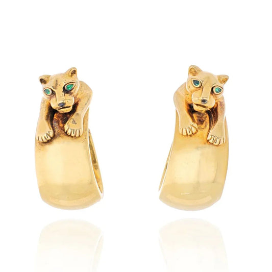 Carthttier Panthere Heads Large Vintage Clip-On Hoop Earrings