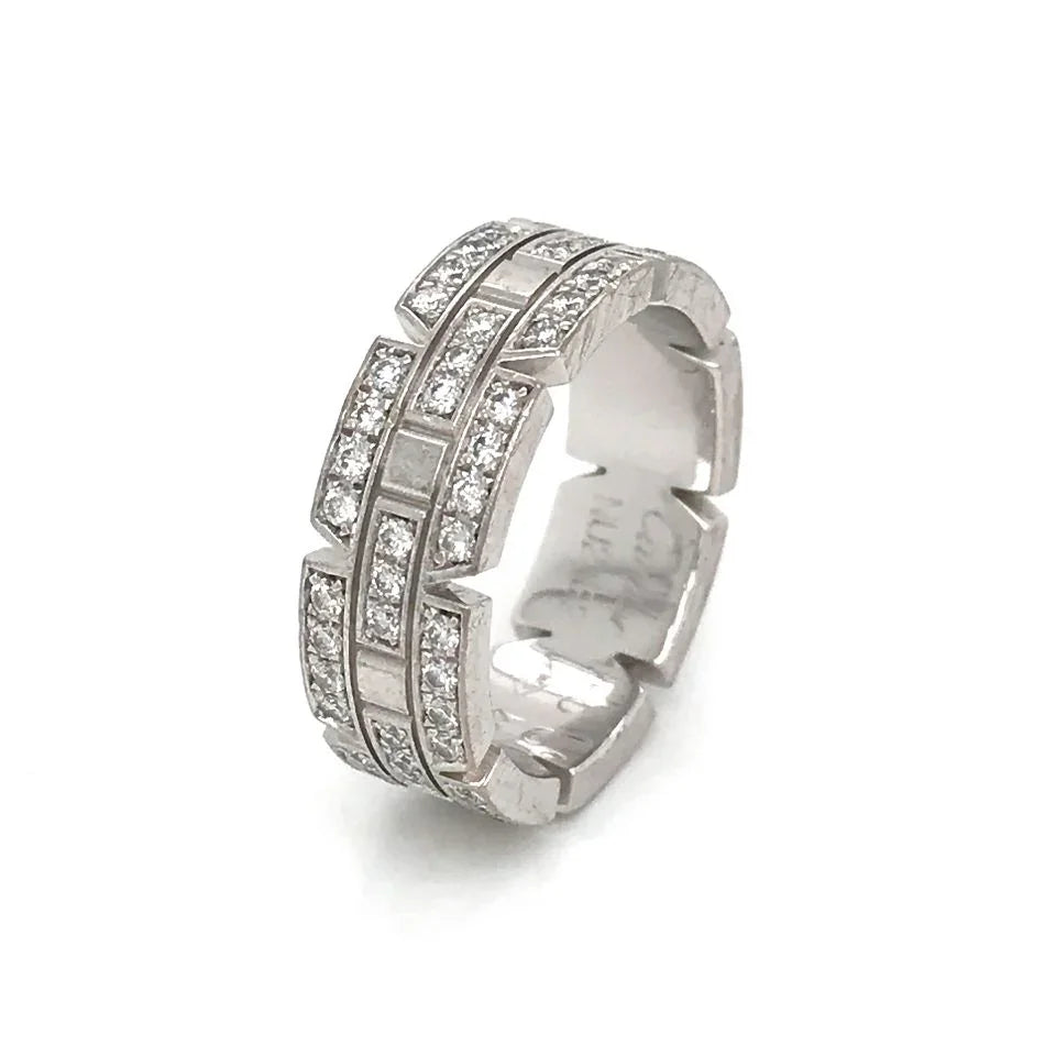 Carthttier Tank Francaise 18K White Gold Diamond Wedding Band