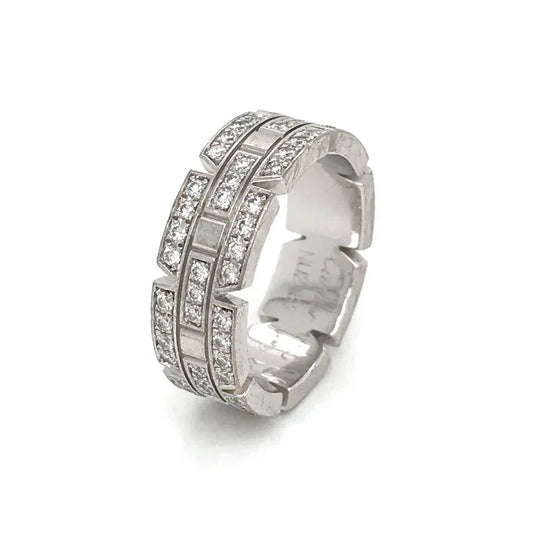 Carthttier Tank Francaise 18K White Gold Diamond Wedding Band