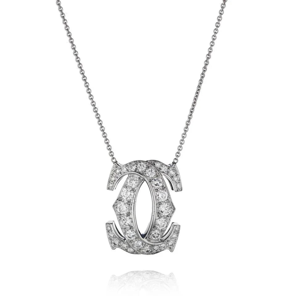 Carthttier Double C 18K White Gold Diamond Pendant