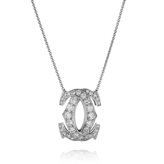 Carthttier Double C 18K White Gold Diamond Pendant
