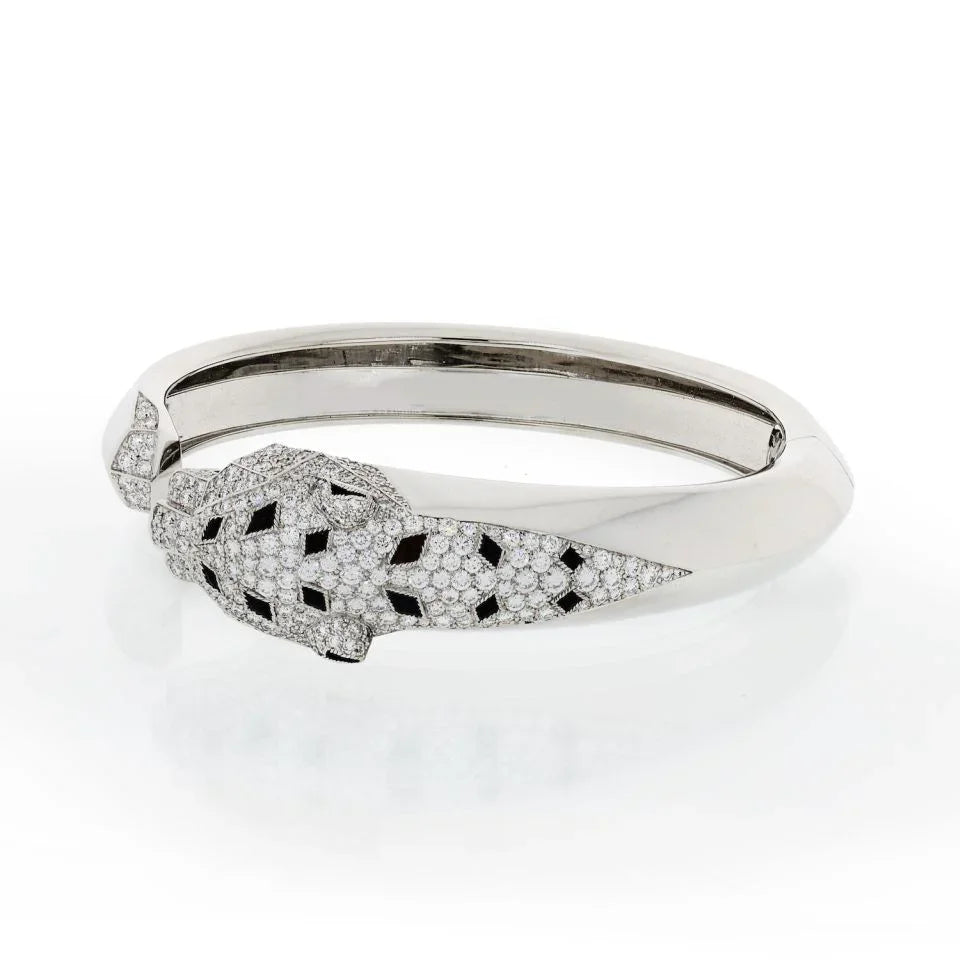 Carthttier Panthere 18K White Gold Diamond Cuff Bangle Bracelet